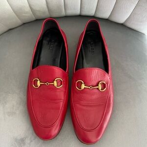 Gucci Red Leather Jordaan Loafers